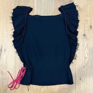Vintage pleated flutter sleeve top